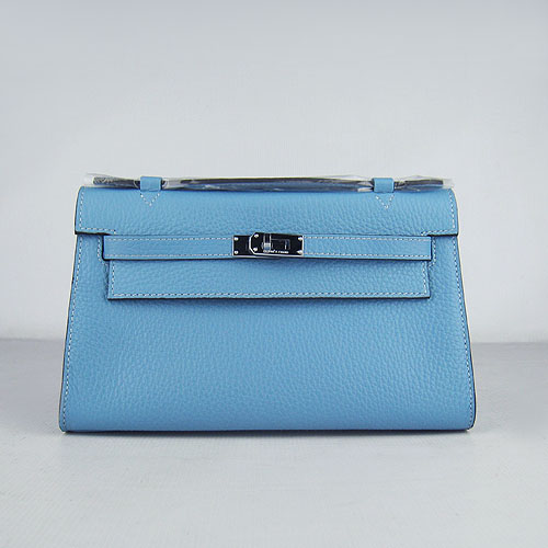 AAA Hermes Kelly 22 CM France Leather Handbag Light Blue H008 On Sale - Click Image to Close